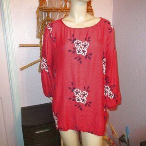 Anthropologie Kindred Embroidered Blouse Top Size 2X Puff Sleeves Floral Boho